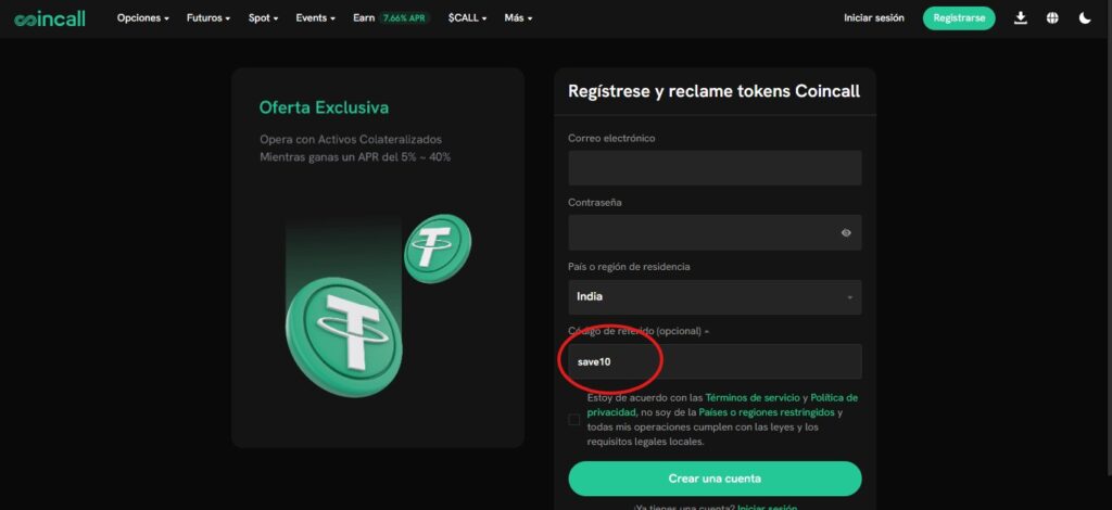 Código de referencia CoinCall "save10"