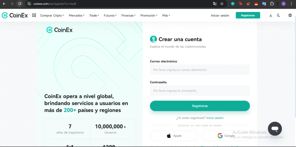 CoinEx Spanish Interface