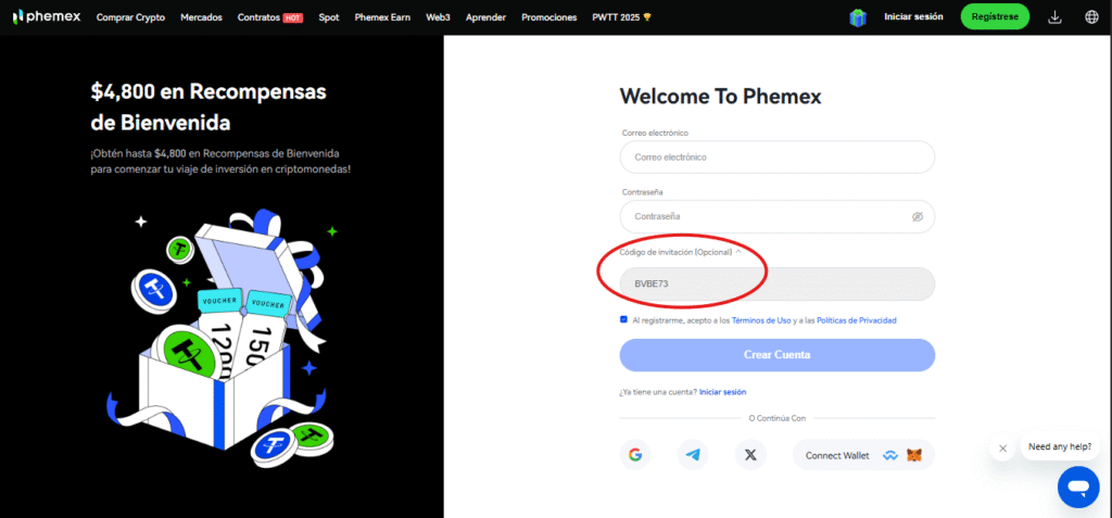 Código de invitación Phemex