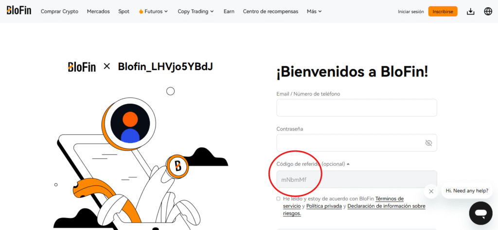 Código de referencia Blofin