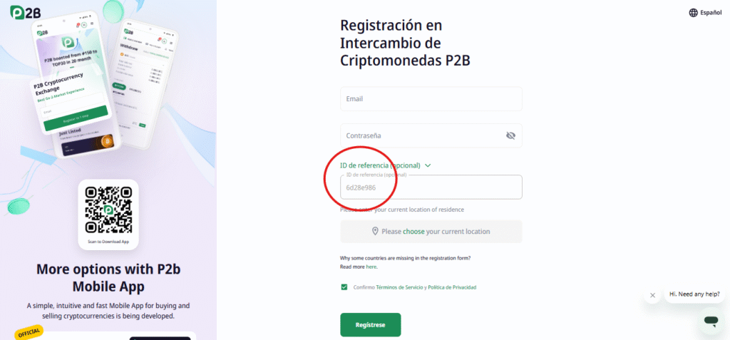 Código de referencia P2B