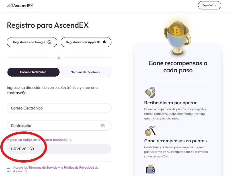 código de invitación AscendEX