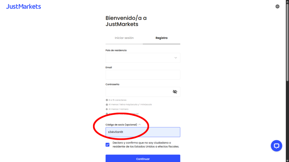 Código de socio JustMarkets s3xkv0an6t: Bono €500 + 15%
