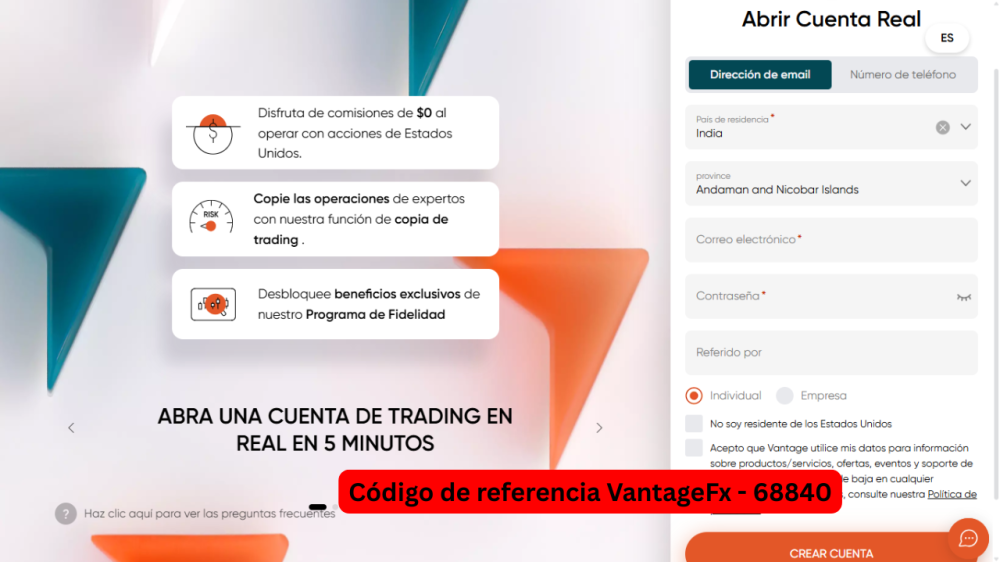 Código de referencia VantageFx: $100 + 15% de descuento